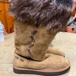 UGG Australia Rosana Chestnut Fur Cuff Tall Boots